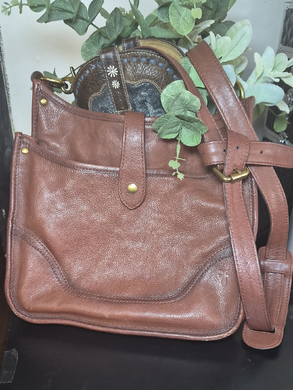 Brown Leather Crossbody Bag - Unbranded